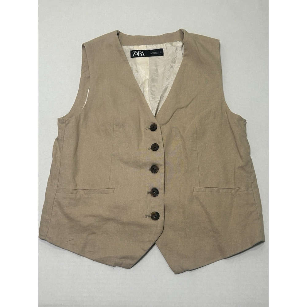 Zara Women's Linen Blend Tailored Waistcoat Button Down Vest. Small
